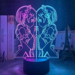 Anime 3d Lamp Rem and Ram From Re Zero Starting Life In Another World Nightlight for Bedroom Decor Birthday Gift Led Night Light HKD230825