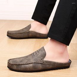 Slippers 2023 Mens Faux Leather Slingbacks Loafers Shoes Comfy Slip On Flats Casual