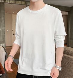 Men's Sweaters Long sleeved tshirt men's autumn pure cotton white bottoming sweater spring and clothing under top 230828