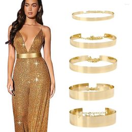 Belts Fashion Full Metal Wide Waist Belt Mirror Gold Silver Plate Dress With Adjustable Chain Ladies Shiny Polished