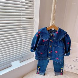 Jackets Autumn Fashion Girls Denim Jeans Heart Print Children Kids Casual Lapel Collar Outerwear Coats Casaco Infantil