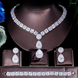 Necklace Earrings Set ThreeGraces 4pcs Luxury Cubic Zirconia Stone Silver Colour Nigerian Dubai Bridal Wedding Jewellery For Brides Accessories