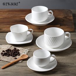 Mugs White Porcelain Coffee Cups Set With Saucer Tea Cup Ceramics Mug and 230829