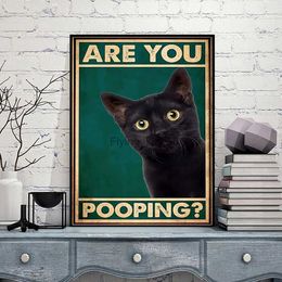 Are You Pooping Poster Black Cat Bathroom Wall Art Decor Prints Modern Vintage Toilet Sign Canvas Painting Pictures HKD230829
