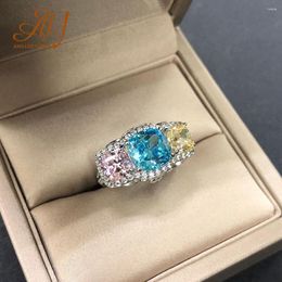 Cluster Rings Anillos Yuzuk 925 Sterling Silver Pink Blue Yellow Sparkling High Carbon Diamond For Women Wedding Party Fine Jewelry