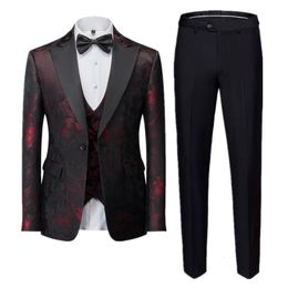 Men s Suits Blazers Business Banquet Jacquard Suit 3piece Gentlemen s Court Clothing Men Wedding Party Groom Dress Male Pants Vest 230828