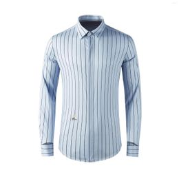 Men's Casual Shirts High Quality Luxury Jewelry Cotton Striped Long-Sleeved Fashion Business Slim Lapel Shirt For Mengood