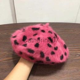 Stingy Brim Hats Beret Women Rabbit Fur Spotted Leopard Beret Sherlock Hat Beret Cute Elegant Beret Warm Hat Elegant Ladies Winter Hat Wholesale J230829