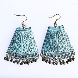 Dangle Earrings LosoDo Geometric Classic Big For Women Unique Hand Carved Jewelry Vintage BOHO Bronze Green Hippie Style