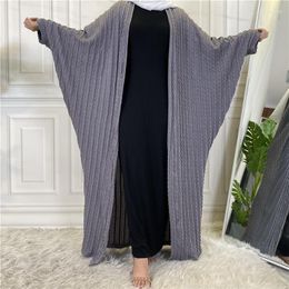 Ethnic Clothing Winter Batwing Abaya Cotton Knitted Open Abayas For Women Dubai Moroccan Kaftan Kimono Muslim Fashion Hijab Dress Islam