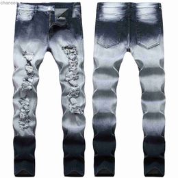 High Quality Mens Blue Grey Jeans Slim-fit Stretch Denim Pants Classic Casual Jeans Street Fashion Ripped Sexy Jeans Pants; HKD230829