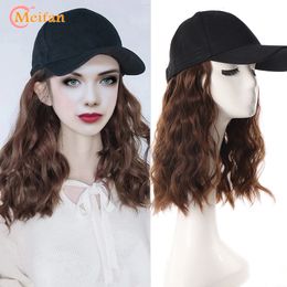 Wig Caps MEIFAN Long Synthetic Fluffy Natural Wave Wavy Curly Hair Wigs with Hat Baseball Cap Naturally Connect Adjustable Hat Wig 230828