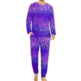 Men's Sleepwear Blue Purple Zebra Pyjamas Long Sleeves Animal Print 2 Pieces Home Set Daily Men Design Lovely Oversize