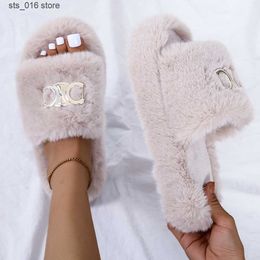 Woman Outdoor Slippers Fur Fashion Metal Platform Slipper Autumn Winter 2024 New Anti-slip Plush Size 42 43 Home Shoes T230828 2d194