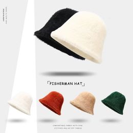 Wide Brim Hats Bucket Hats Winter Women's Fashion Solid Color Rabbit Fur Bucket Hat Fisherman's Cap Retro Knitted Wool Basin Plush Bob Wholesale 230828