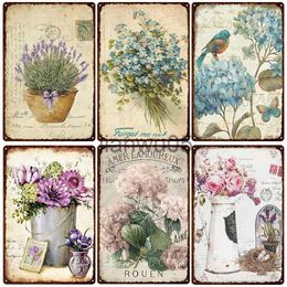 Metal Painting Flowers Metal Tin Sign Retro Plates Rose Peony Lavender Art Plaque Vintage Poster Garden Room Home Wall Decor Gift x0829