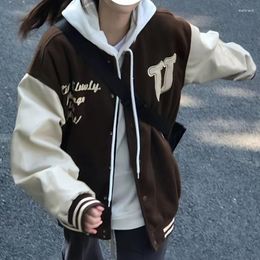 Women's Jackets Deeptown Vintage Baseball Jacket Women Oversize Autumn Winter College Varsity Korean Fashion Streetwear Coats