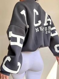 Kvinnors hoodies kvinnor y2k lös tröja tröjor brev tryck avslappnad förtjockad långärmad toppstoppar huvtröja streetwear