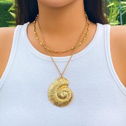 Pendant Necklaces Salircon Exaggerated Metal Big Shell Necklace Punk Conch Chain Choker For Women Aesthetic Design Party Jewellery