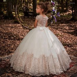 Girl Dresses Champagne Lace Flower For Weddings Elegant Fluffy Princess Kid Evening Party Prom First Communion Pageant Ball Gown