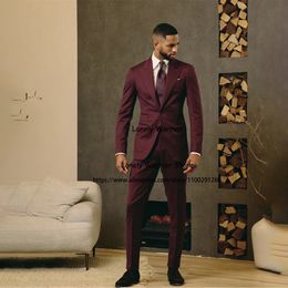 Men s Suits Blazers Fashion Burgundy For Mens Business Blazer Prom Tuxedo Slim Fit Wedding Groom 2 Piece Set Jacket Pants Terno Masculinos 230828