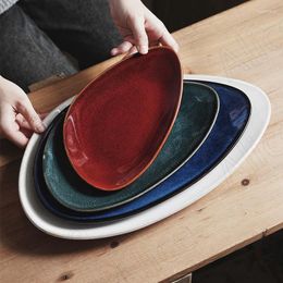 Plates Japanese Ceramic Plate Coffee Shop Desktop Afternoon Tea Dessert Organizer Creative Oval Shape Steak Kitchen Tableware