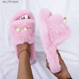 Chain Design Women Fashion Home Slippers Solid Colour Open Toe Indoor 2022 Winter Flat Non-slip Leisure Interior Female S 9426