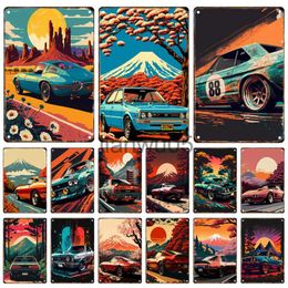 Metal Painting Japanese Style Sports Car Metal Signage Tin Painting Vintage Mt Fuji Car Poster Plaque Home Garage Club Wall Art Decor Mural x0829