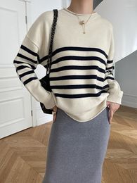 Women's Sweaters Black Striped Casual Knitting Sweater Round Neck Long Sleeve Women Pullovers Fashion Tide Autumn Winter O526