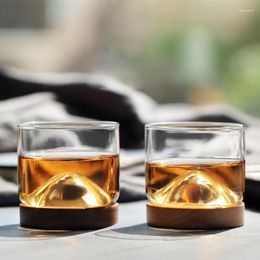 Wine Glasses Zoseil Wooden Base Creative Heat Mountain Whiskey Glass With Resistant Beer Water Tea Transparent Cup Bar Drinkware