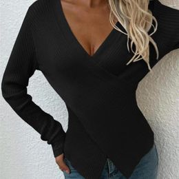 Women's Sweaters Elegant Women Sweater Deep V Neck Split Pullover Knitting Elastic OL Spring Top Female