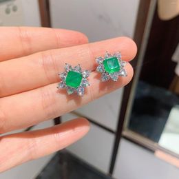 Dangle Earrings Genuine Real Jewels South Korea INS Tide Imitation Emerald Ear Stud Main Stone 7 High Quality