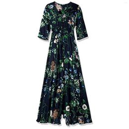 Casual Dresses Summer Women V-neck Maxi Party Dress Elegant Vintage Boho Floral Print Big Swing Hem Long Chiffon 2023