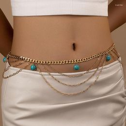 Belts Women Waist Chain Hook Belt For Dress Skirt Sexy Body Waistbands Ladies With Green Rhinestone Cloth Accessory Tassel