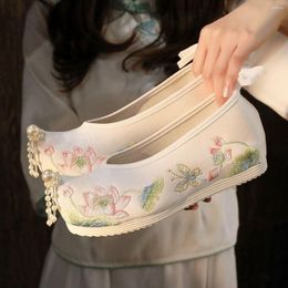 Dress Shoes Chinese Style Embroidered Inner Heightening Women's Promotion Girl Comfortable Elegant Yangko 2023 Shoe White Hanfu 41