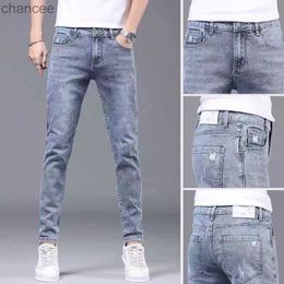 2023 Spring and Autumn New Fashion Solid Colour Holes Small Feet Pants Men Casual Slim Comfortable Elastic High-Quality Jeans 36 HKD230829