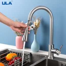 Kitchen Faucets ULA Black Brushed Faucet Pull Out Spout Sink Mixer Tap Stream Sprayer Head 360 Rotation Torneira 230829