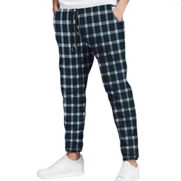 Men's Pants Casual Trousers Plaid Jogging Elastic Mid Waisted Sports With Pockets Soft Breathable Gym Sweatpants 2023