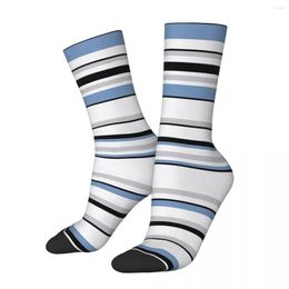 Men's Socks Funny Blue Black Grey Stripes On White Vintage Harajuku Striped Hip Hop Casual Pattern Crew Crazy Sock Gift Printed