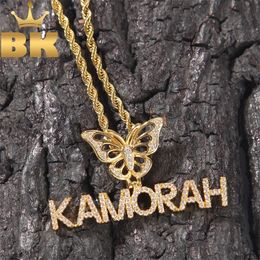 Pendant Necklaces THE BLING KING Custom Mini Initial Letter With Crown Bail Micro Paved CZ Personalised Name Plate Necklace Hiphop Jewellery 230828