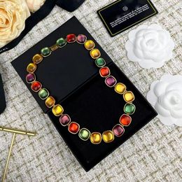 Love Letters Luxury Designer Charm Chokers Necklaces for Women Girls 18K Gold Sweet Red Green Colorful Stone Link Chain Choker Necklace Jewelry