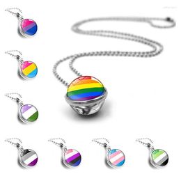 Pendant Necklaces WG 1pc Gay Pride Rainbow Time Gem&stone Double Sided Glass Ball Necklace Metal Cabochon Sweater Chain Jewellery