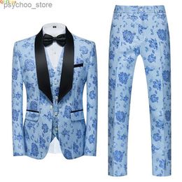 High Quality Red Embroidered Suit 3 Piece Men's Fashion Slim Fit Blazer Jacket Trousers Vest Spring and Autumn New Men Sets Q230829