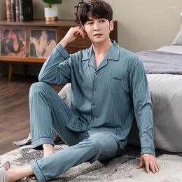 Men's Sleepwear Long Pants Sleeve Tops Pyjama Sets Men Spring Modal Pyjamas Home Suit Mens Loose Button Cardigan Nightwear 4XL