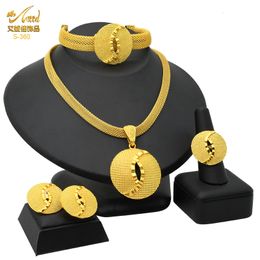 Charm Bracelets ANIID Dubai Necklace Bracelets Pendant Set For Women Nigerian Jewellery Set Bridal Wedding Gifts Indian Gold Plated Necklaces 230828