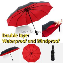 Windproof Strong 10 Bone Double Layer Reinforced Automatic Folding Umbrella Waterproof Sunproof Uv Sunny Rainy Umbrella for Men HKD230828