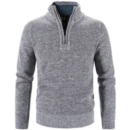 Mens Sweaters Winter Fleece Thicker Sweater Half Zipper Turtleneck Warm Pullover Quality Male Slim Knitted Wool for Spring 230829