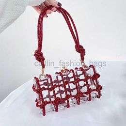 Shoulder Bags Transparent acrylic box evening clutch Designer Bag women's new boutique knot rhinestone handDesigner wedding party ball caitlin_fashion_bags