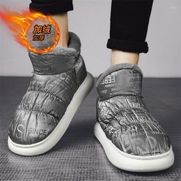 Slippers Winter High-top Cotton Shoes Men's Fashion Down Cloth Slip-on Non-slip Outdoor Snow Boots Plus Velvet Thick Warm Casual Men