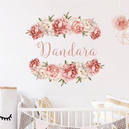 Wall Stickers Modern Peonies Bouquets Custom Baby Name Nursery Sticker Removable Vinyl DIY Decal Kids Girls Room Interior Home Decor 230829